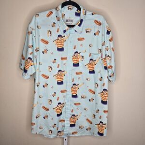 RSVLTS Men's XL The Great Hambino Short Sleeve Button Up Shirt Hotdog Smores